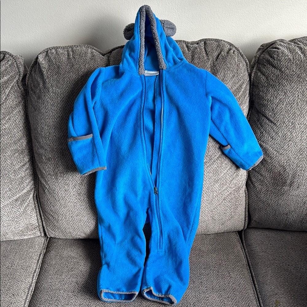 Columbia Blue and Gray One Piece Footies with Hood and Zipper